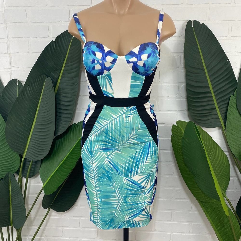 Celeb Boutique House of CB blue tropical floral print bodycon dress